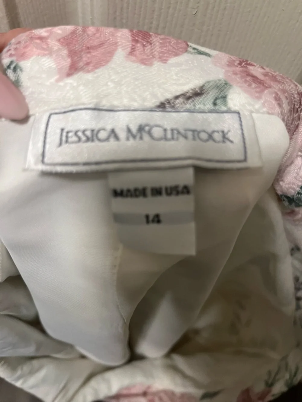 Jessica McClintock Floral Print Ivory Lined Pencil Skirt - Women's Size 14 VTG‎